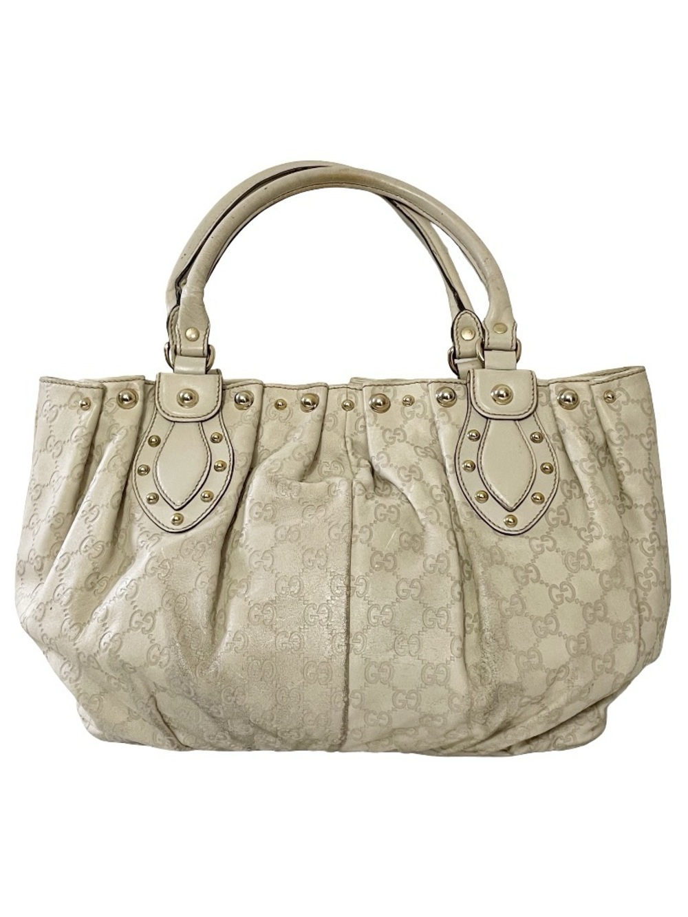 Gucci AS IS cream monogram leather Pelham tote bag